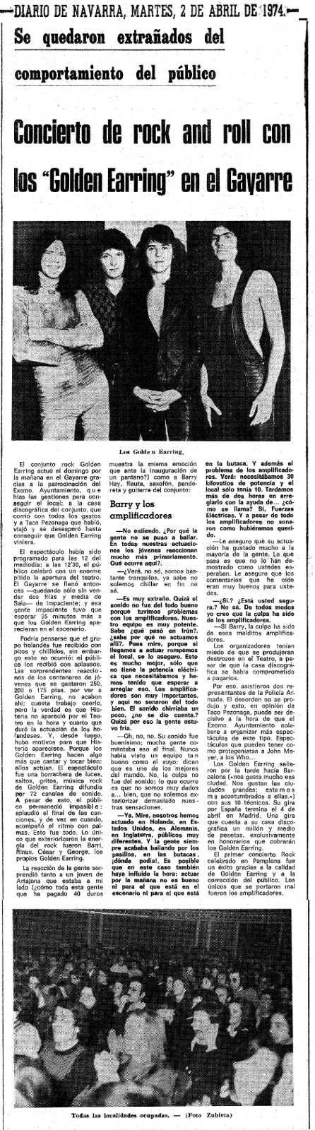 Golden Earring show review March 31 1974 Pamplona(Spain) - Teatro Gayarre